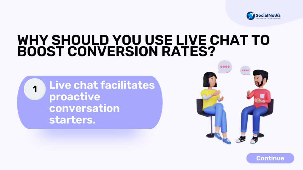 Live chat facilitates proactive conversation starters.