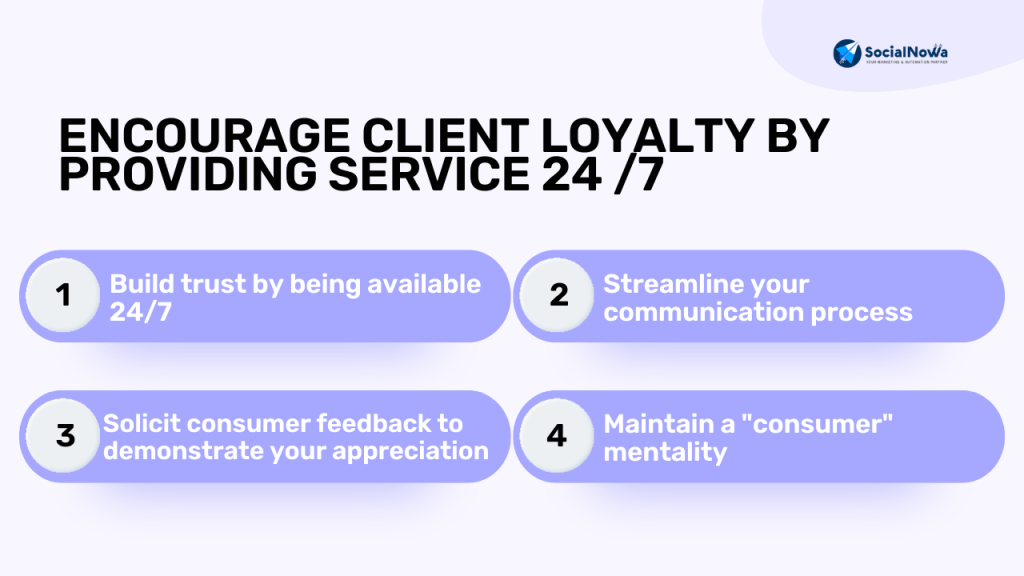 Encourage client loyalty by providing service 24 /7