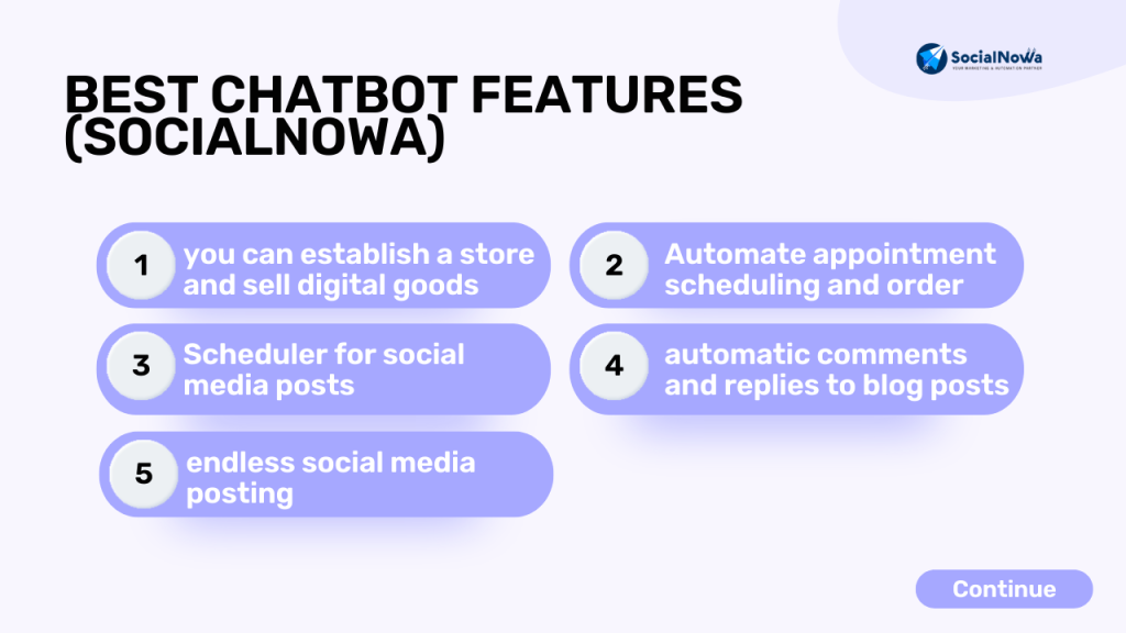 best features of socialnowa chatbot